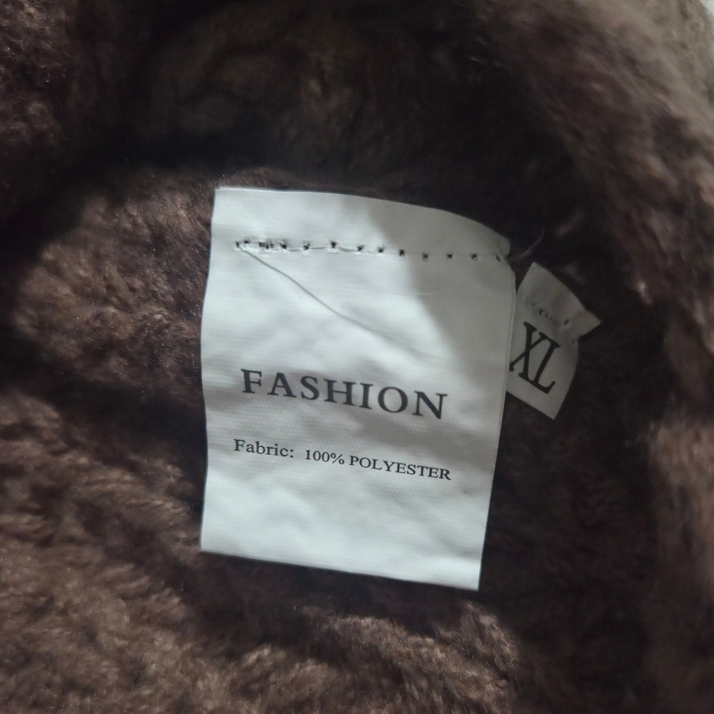 Brown Chunky Knit Oversized Button Front Sweater Vest Womens XL V-Neck Pockets - Picture 4 of 4
